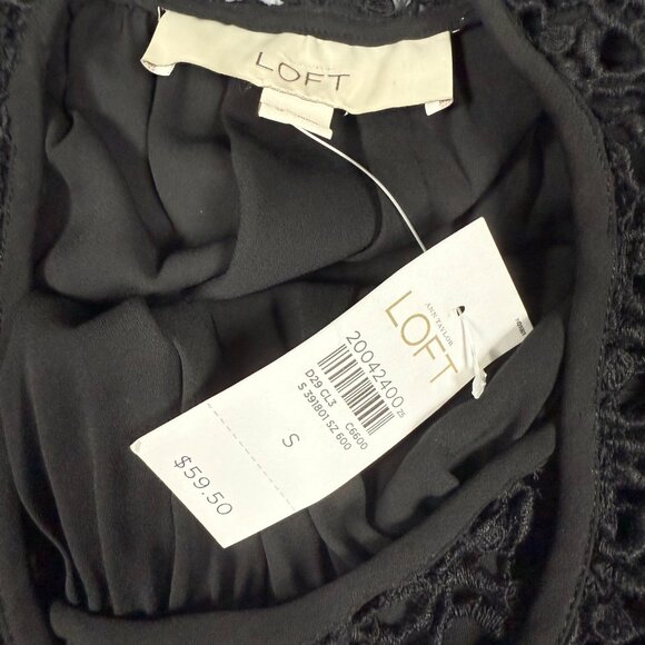 Ann Taylor Loft Black Blouse Small Crochet Yoke Long Sleeve Flowy Design New Wit - Picture 4 of 7